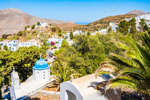 Obraz na płótnie View of church in Lagada village and mountains, Amorgos island, Cyclades, Greece w salonie