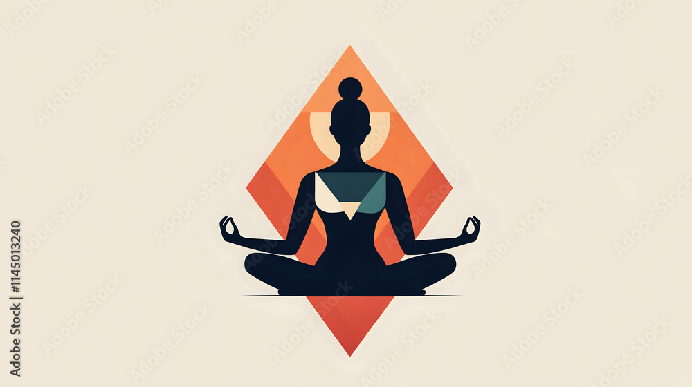A serene illustration of a meditating silhouette against geometric art