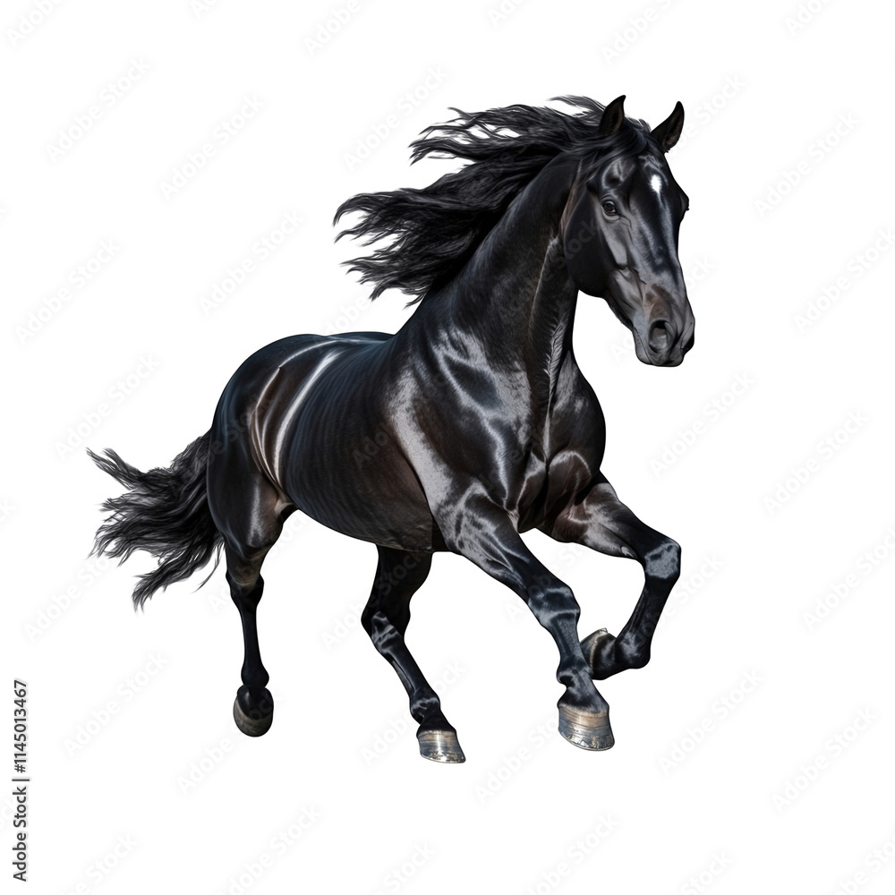 Isolated black stallion horse with flowing mane and tail running free on white background equine beauty freedom power grace animal themes cut out png transparent background Isolated black stallion horse with flowing mane and tail running free on white background equine beauty freedom power grace animal themes cut out png transparent background