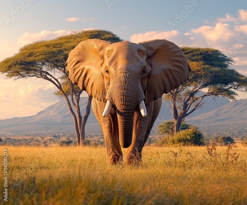 Elephant Portrait with Wrinkles and Polished Tusks photo