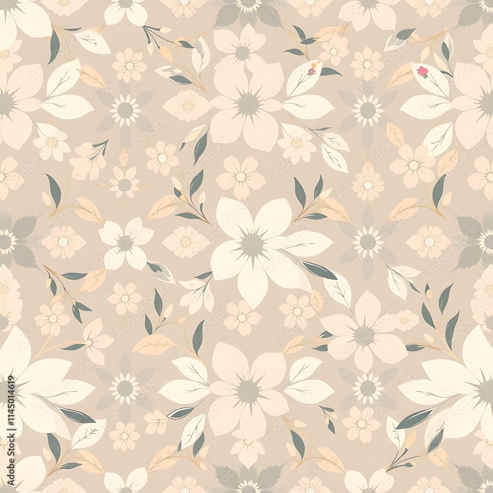Floral Dream: A gentle, seamless pattern of delicate blush pink and cream flowers on a beige background. Perfect for textile design, stationery, and other creative projects. Floral Dream: A gentle, seamless pattern of delicate blush pink and cream flowers on a beige background. Perfect for textile design, stationery, and other creative projects.