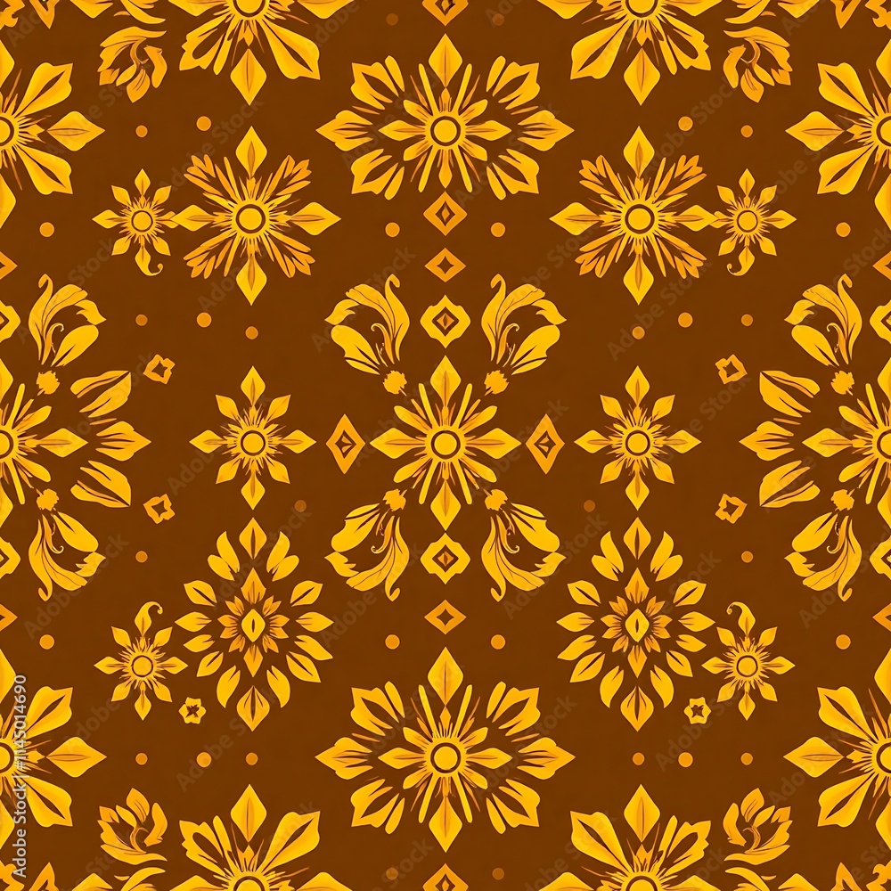 Golden Floral Pattern Seamless: A rich and elegant seamless pattern featuring intricate golden floral motifs on a warm brown background. Golden Floral Pattern Seamless: A rich and elegant seamless pattern featuring intricate golden floral motifs on a warm brown background.