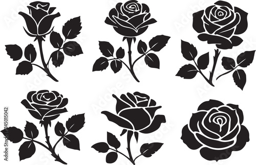 Rose set black silhouette vector illustration