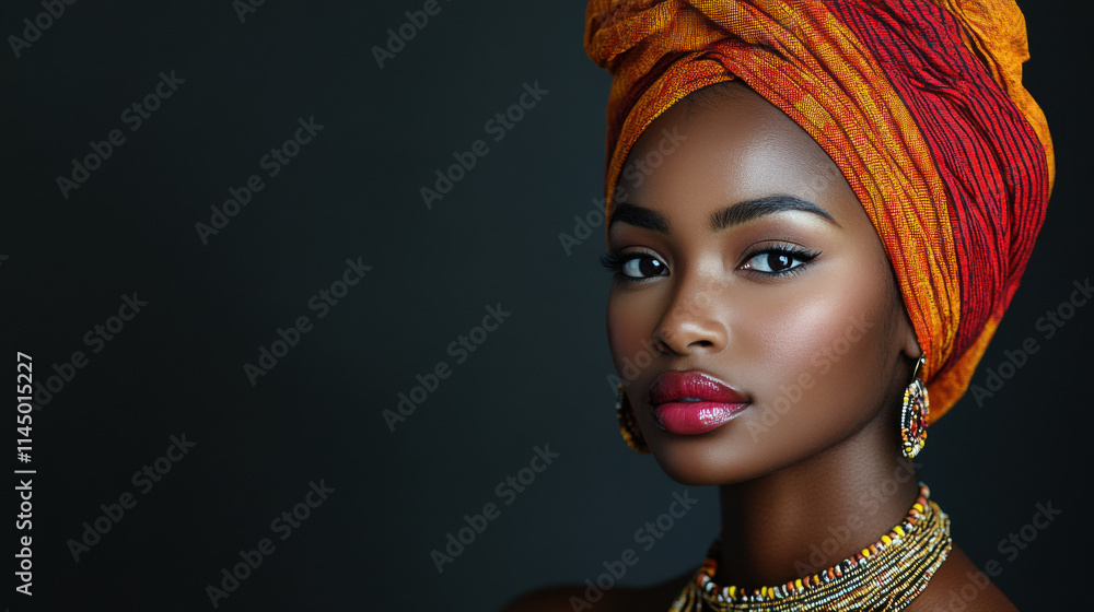 Portrait of an African Woman in Traditional Headwear, Celebrating Black History Month Portrait of an African Woman in Traditional Headwear, Celebrating Black History Month