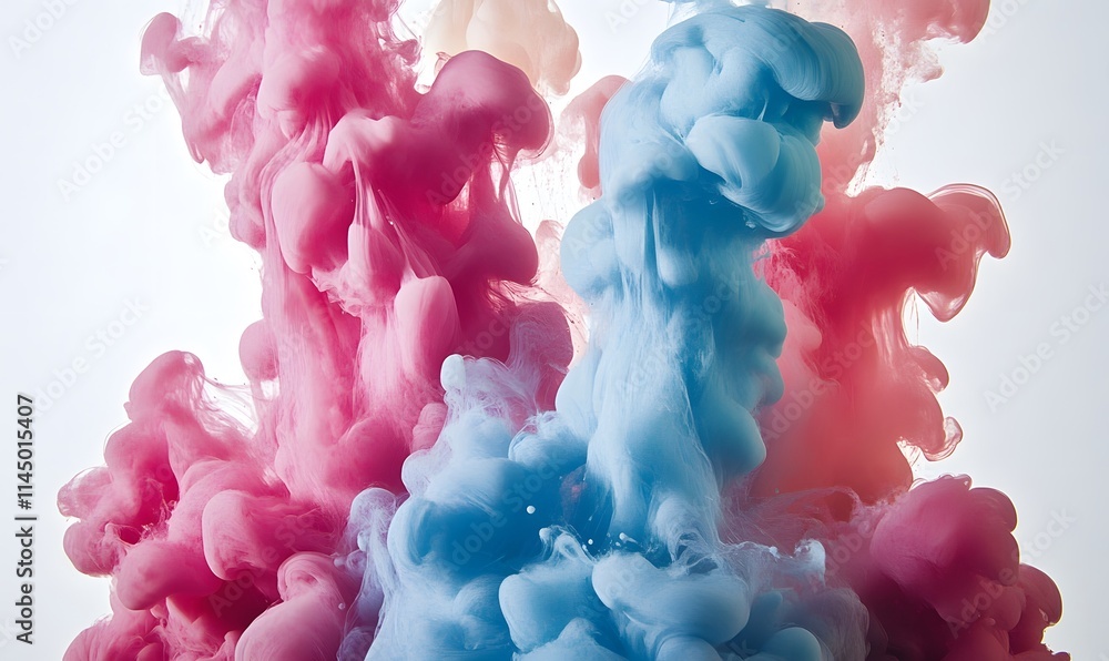 Fototapeta premium Pink and blue ink plumes swirling abstractly.