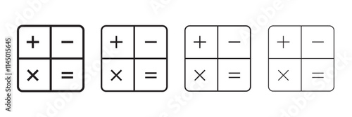 Calculator icon. Symbol of tax accounting scientific keyboard device. Vector set of numeric mathematical formula solving digital counter in flat outline style