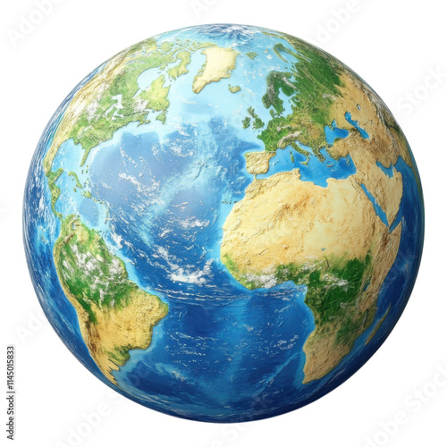 Fototapeta Naklejka Na Ścianę i Meble -  Global earth view nature digital illustration blue oceans and green lands aerial perspective environmental awareness