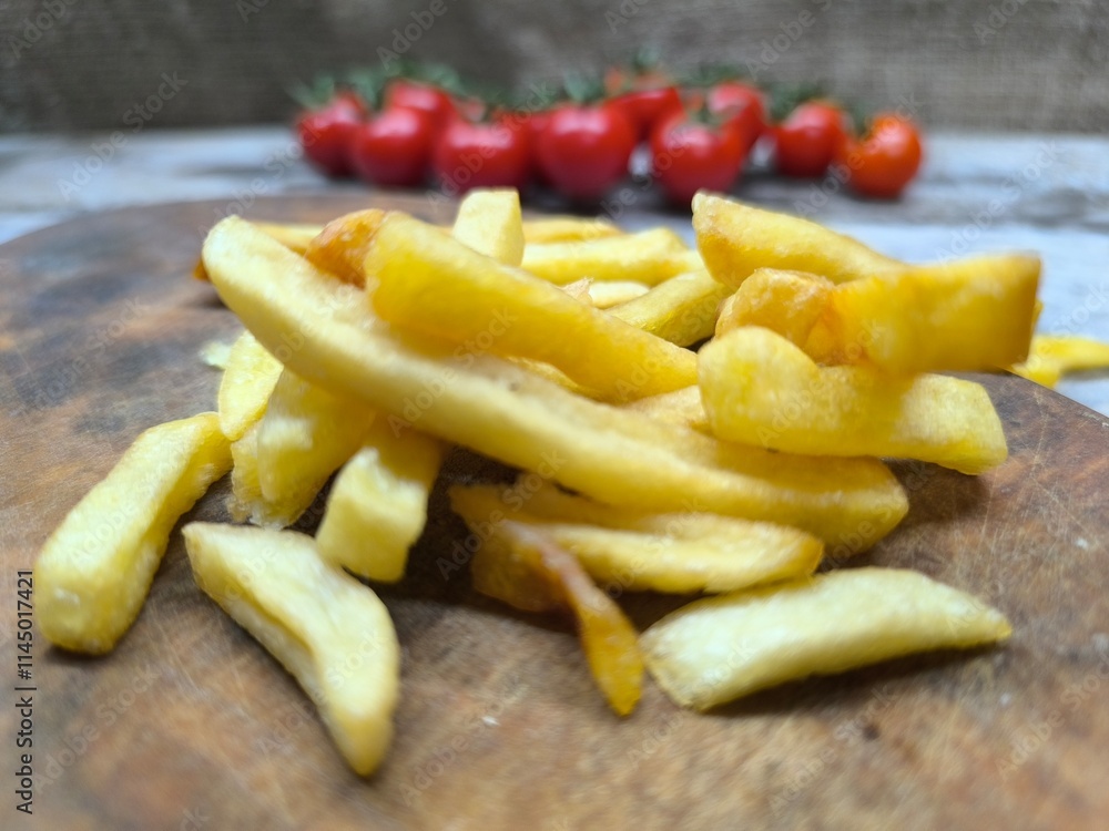Close-up with French fries and delicious sausage . high quality photos. Close-up with French fries and delicious sausage . high quality photos.