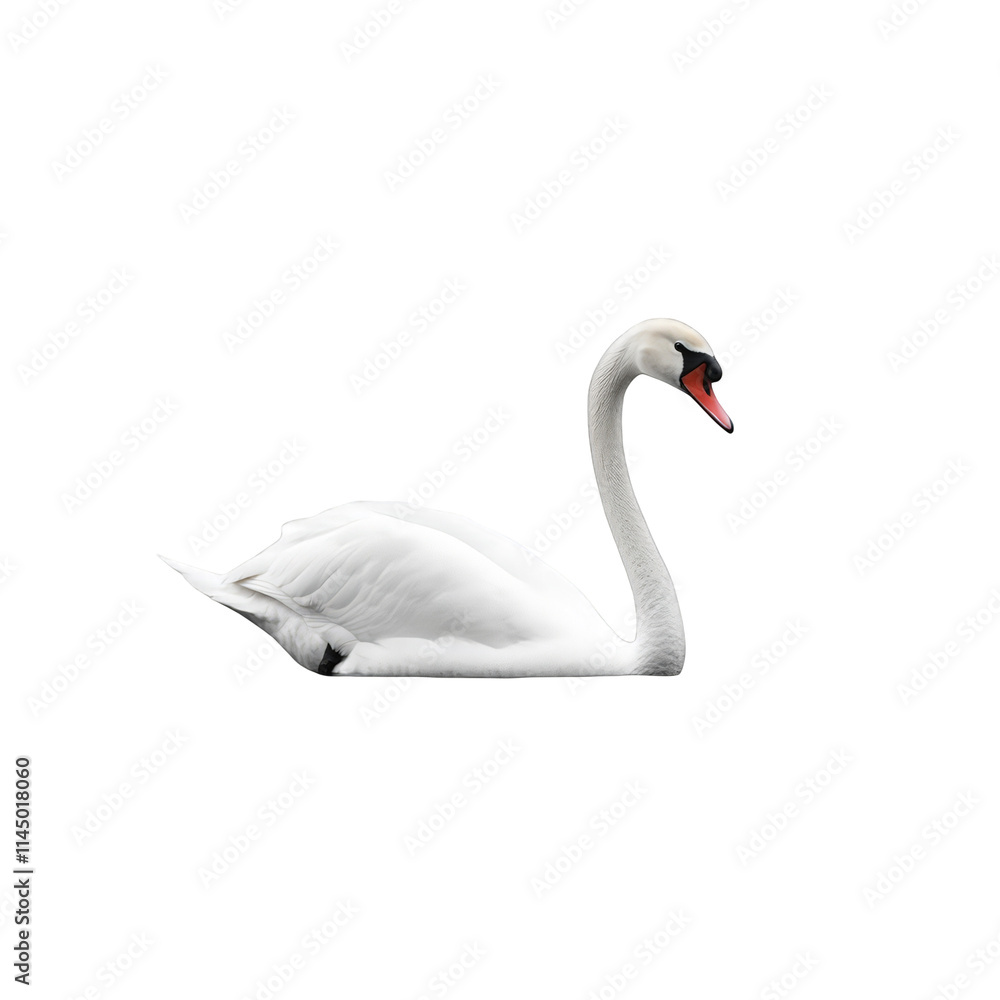 Fototapeta premium Elegant White Swan Gracefully Gliding on Calm Water Serene Bird Wildlife Nature Photography Minimalist Background Peaceful Animal Portrait Purity Symbol Love Romance Ornithology Waterfowl Beauty