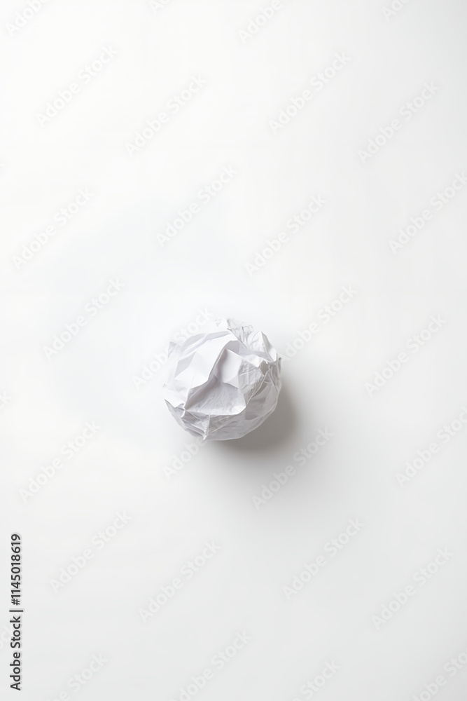 A small crumpled paper ball lies on a plain white surface creating a simple yet interesting visual effect._00003_ A small crumpled paper ball lies on a plain white surface creating a simple yet interesting visual effect._00003_