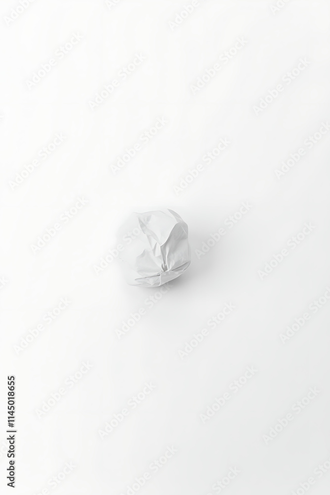 A small crumpled paper ball lies on a plain white surface creating a simple yet interesting visual effect._00002_ A small crumpled paper ball lies on a plain white surface creating a simple yet interesting visual effect._00002_
