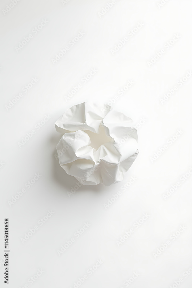 A small crumpled paper ball lies on a plain white surface creating a simple yet interesting visual effect._00001_ A small crumpled paper ball lies on a plain white surface creating a simple yet interesting visual effect._00001_