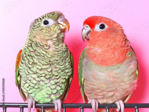 Pair of Lovebirds Sitting Side by Side photo