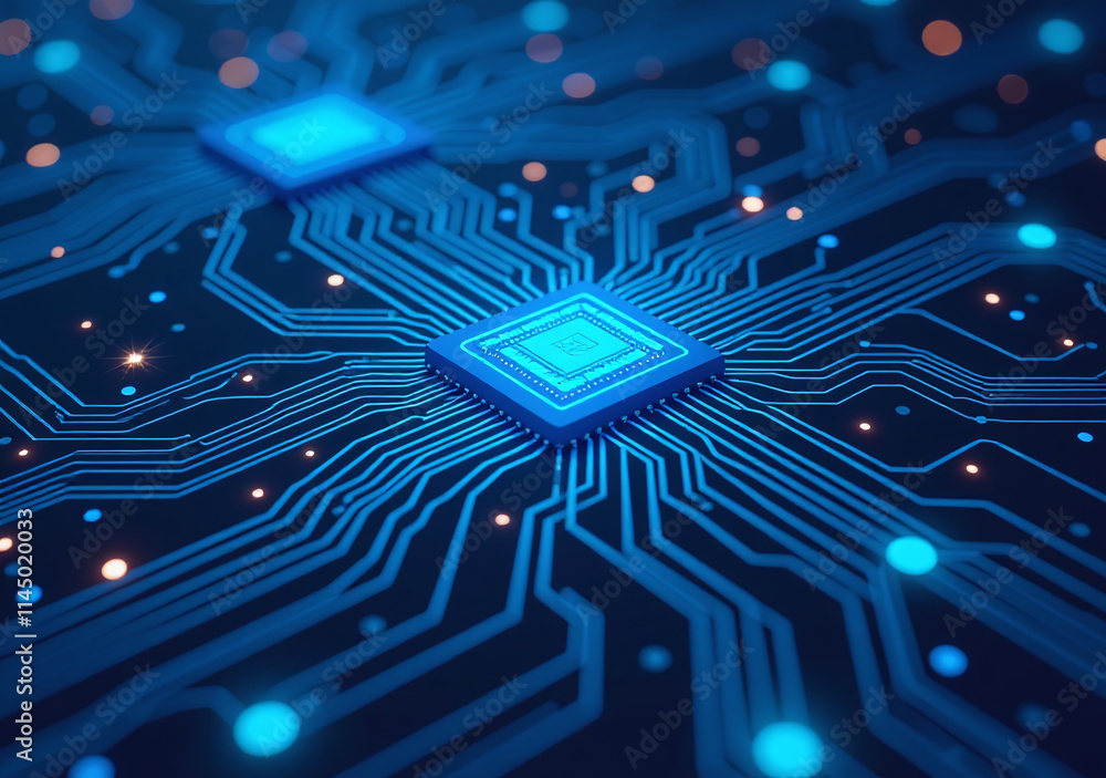Obraz premium complex circuit patterns futuristic electronics processors inspired blue technology