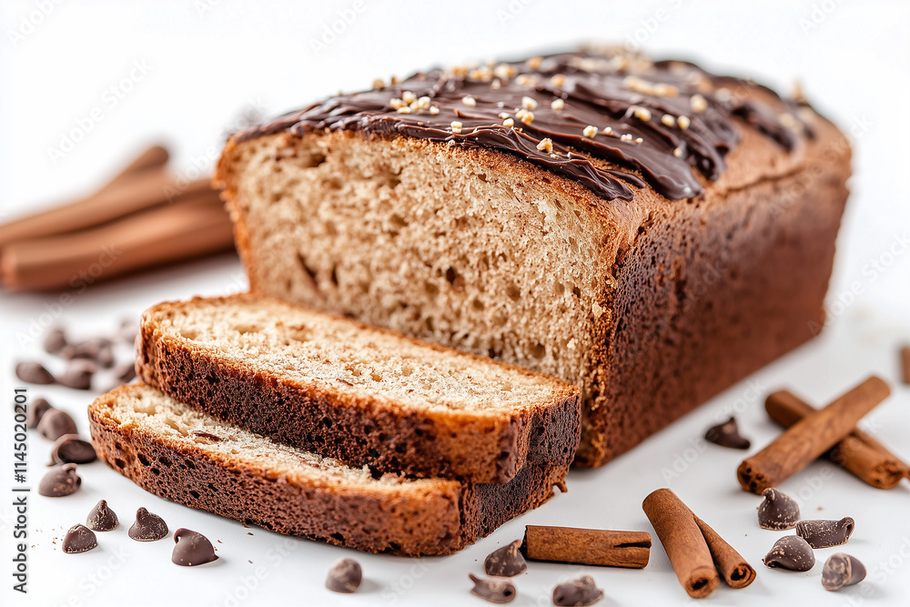 Slice of bread with chocolate spread on white background Slice of bread with chocolate spread on white background
