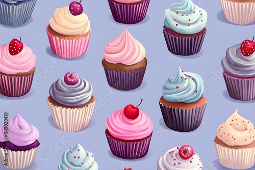 Wallpaper Mural Colourful cupcakes seamless pattern  Torontodigital.ca