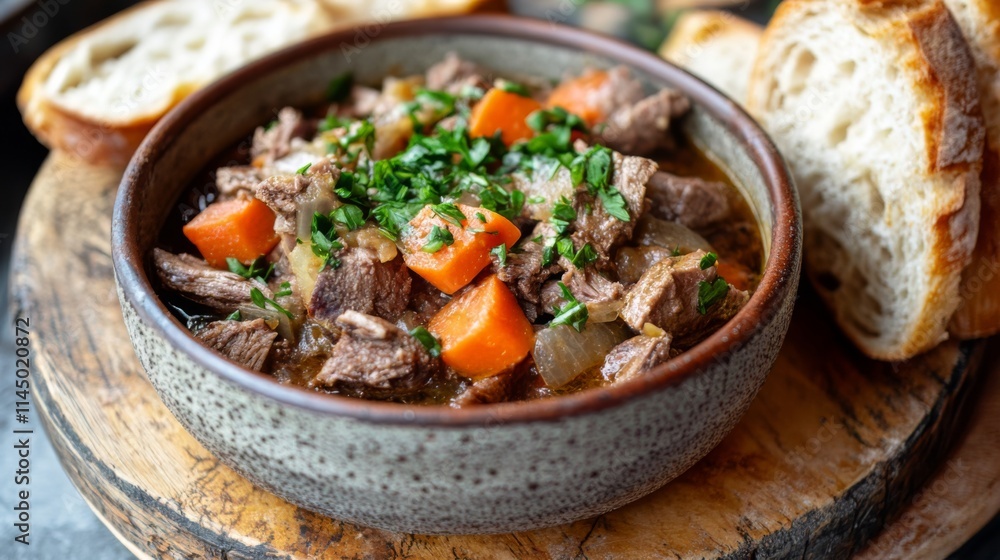 Hearty Beef Stew with Crusty Bread - A Flavorful and Comforting Meal Hearty Beef Stew with Crusty Bread - A Flavorful and Comforting Meal