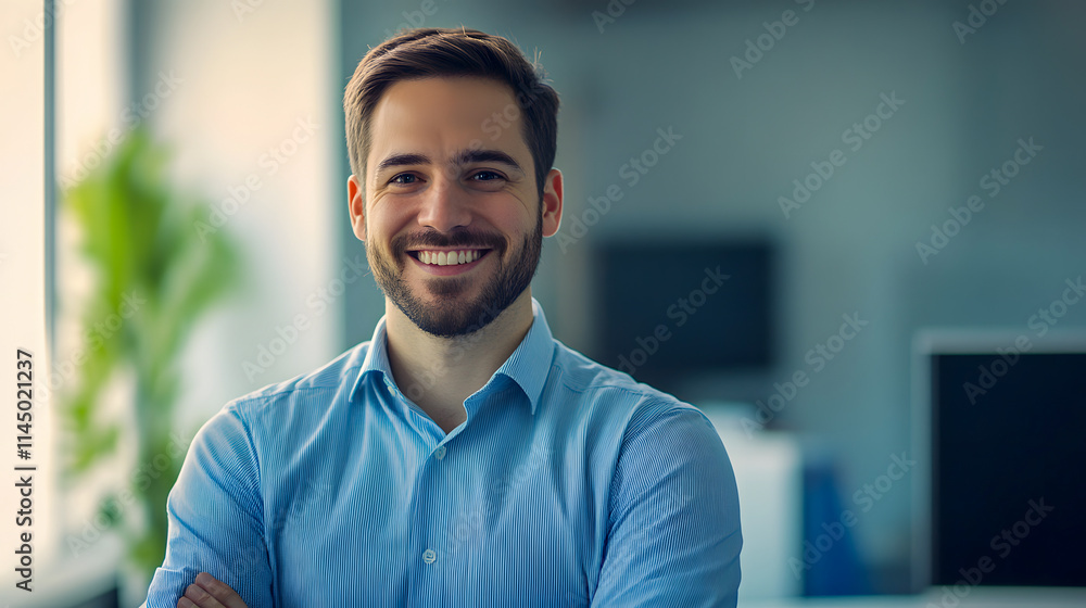 Obraz premium Successful businessman smiling in his office.