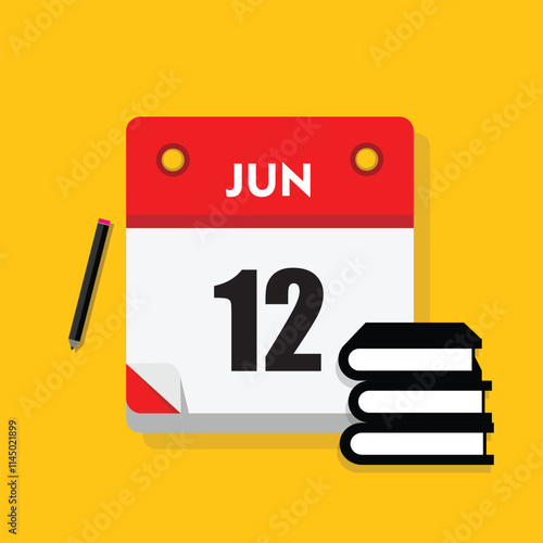 calender icon, 12 june icon with yellow background