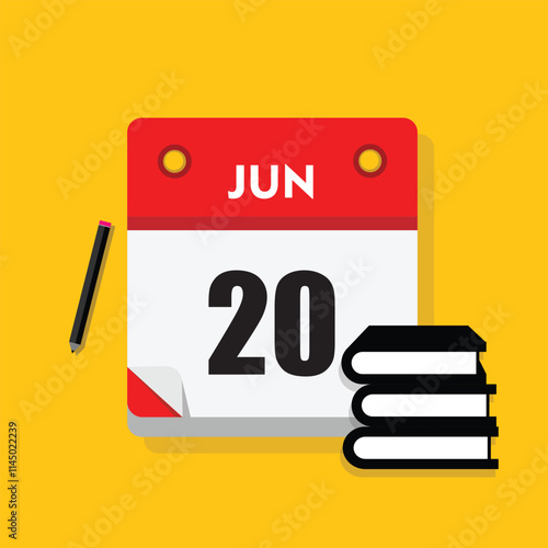 calender icon, 20 june icon with yellow background