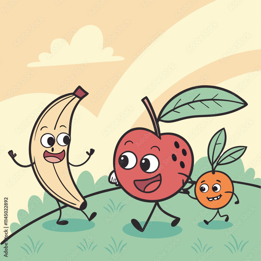 Playful fruit characters in pastel. Playful fruit characters in pastel.