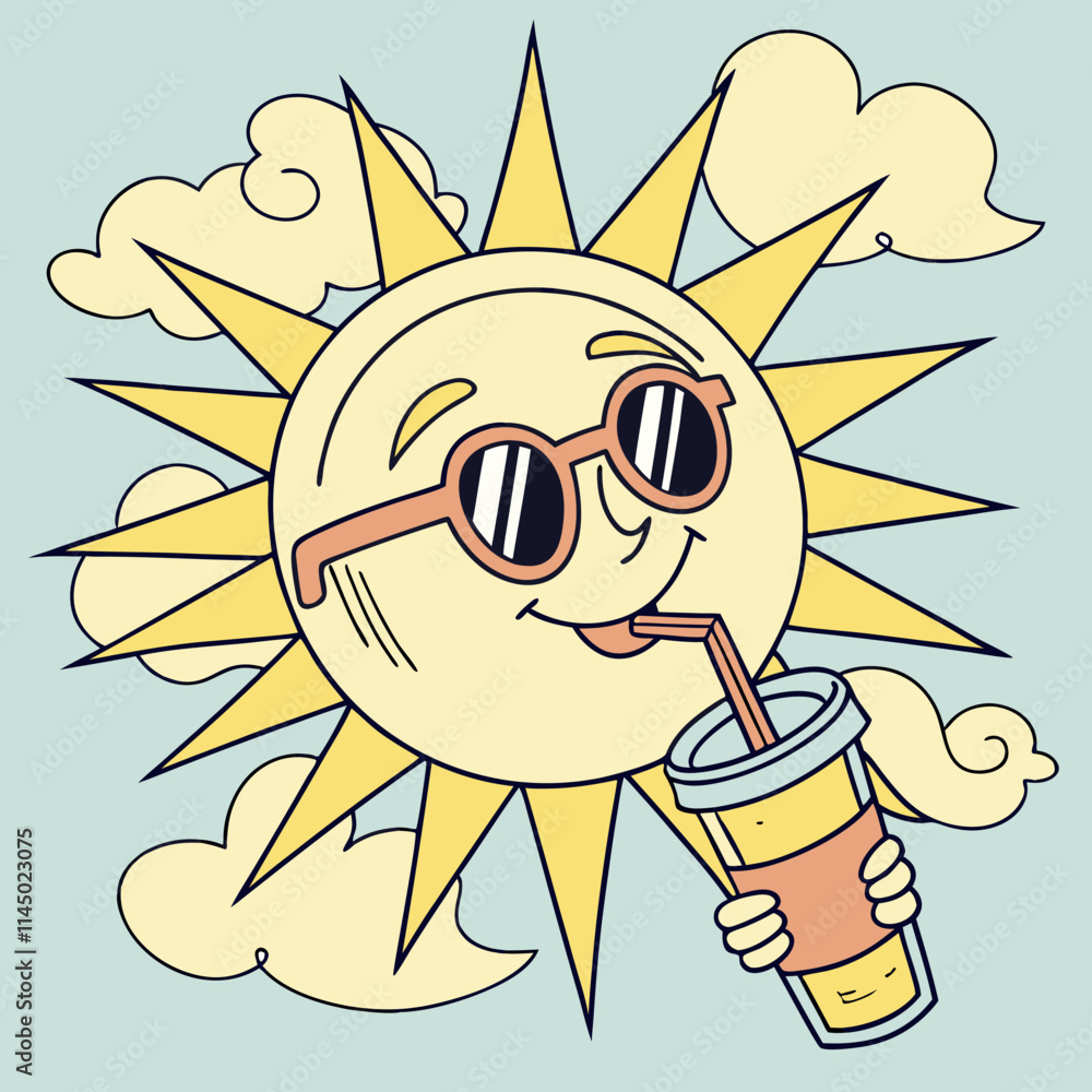 Fototapeta premium Sun wearing sunglasses and drinking lemonade.