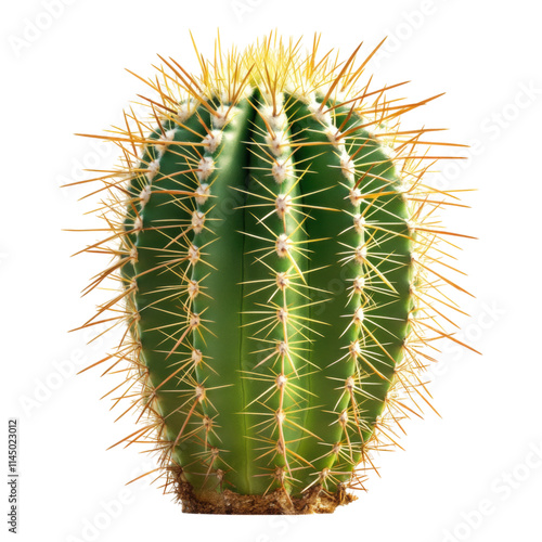 Green cactus with tiny spines, vibrant color, minimalist design, perfect for digital projects, transparent background for seamless integration photo