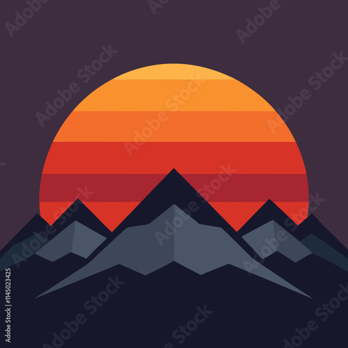 Minimalist mountain sunset design.