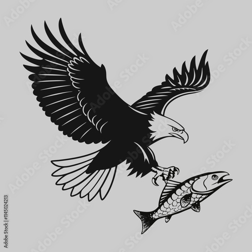 eagle catching fish silhouette vector design art and illustration