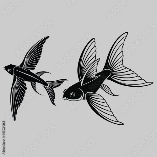 flying fish silhouette vector design art and illustration