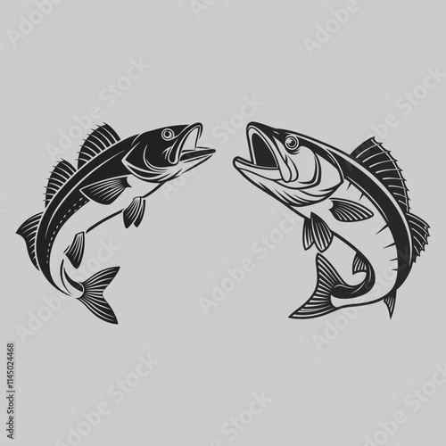 Walleye fish silhouette vector design art and illustration