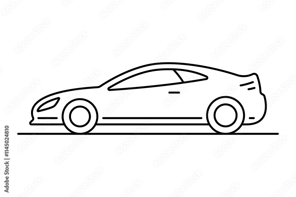 Car icon. Black outline linear silhouette. Editable strokes. Side view. Vector simple flat graphic illustration. Isolated object on white background. Isolate. Car icon. Black outline linear silhouette. Editable strokes. Side view. Vector simple flat graphic illustration. Isolated object on white background. Isolate.