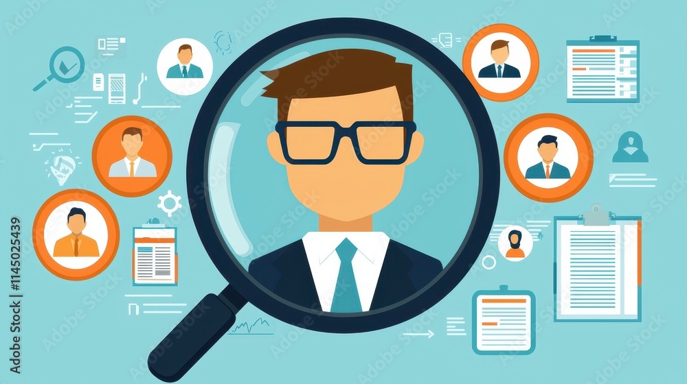 Streamlining hr talent management recruitment process illustration in a digital workplace environment Streamlining hr talent management recruitment process illustration in a digital workplace environment