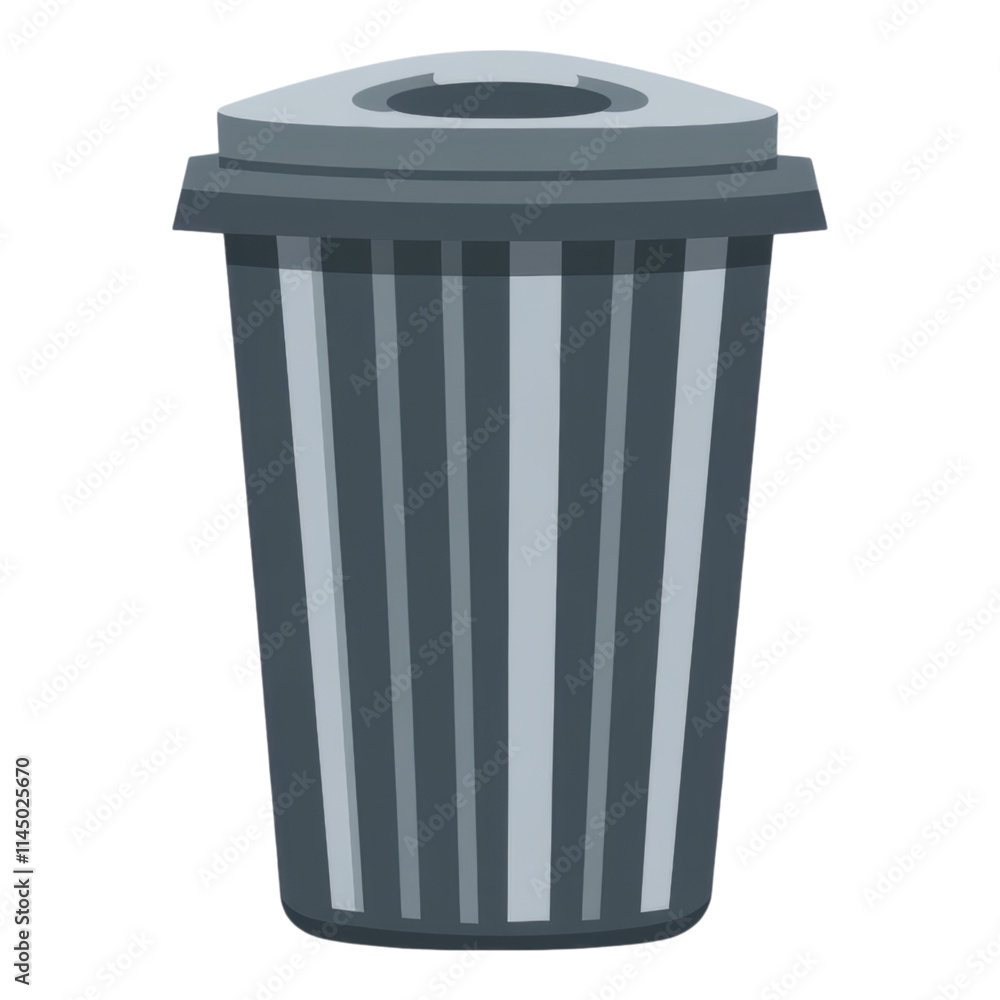 Flat design gray and white trash can icon, minimalist style, clean lines, suitable for digital interfaces and environmental themes Flat design gray and white trash can icon, minimalist style, clean lines, suitable for digital interfaces and environmental themes