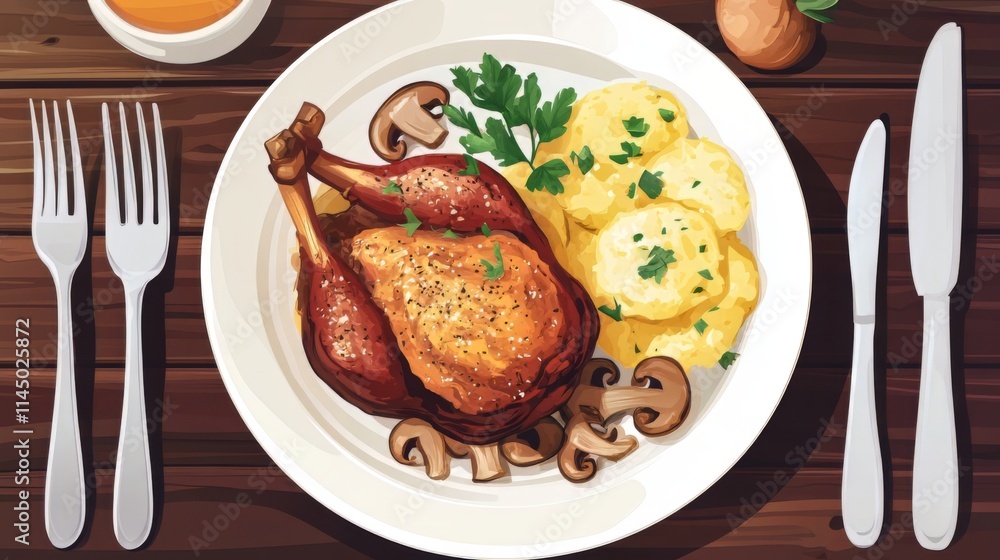 Roasted Chicken with Mashed Potatoes and Mushrooms: Culinary Delight Roasted Chicken with Mashed Potatoes and Mushrooms: Culinary Delight