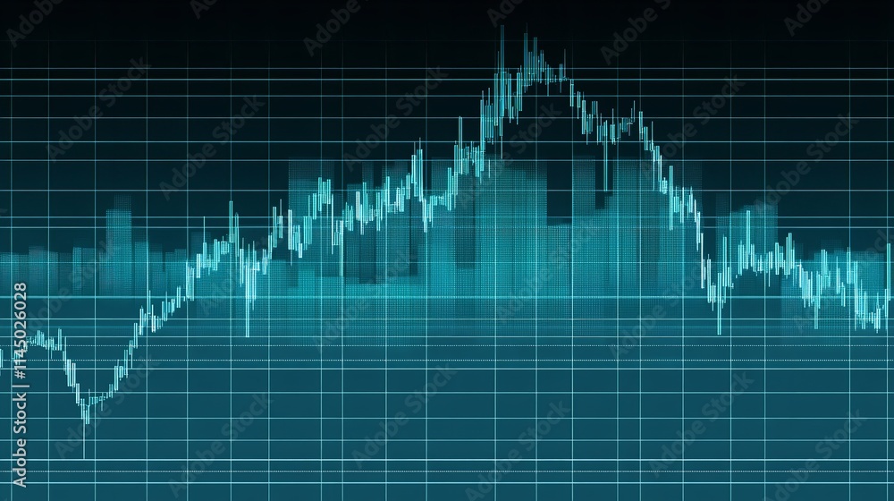 This close-up financial chart features a stock market candlestick graph with an upward trend line on a blue monitor background. Generative Ai This close-up financial chart features a stock market candlestick graph with an upward trend line on a blue monitor background. Generative Ai