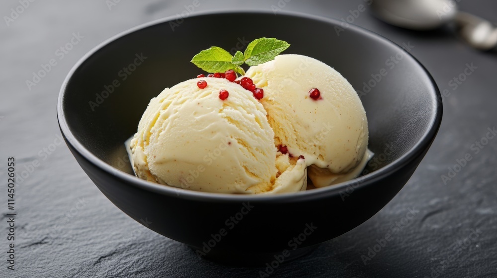 Creamy Vanilla Ice Cream with Red Berries and Mint Creamy Vanilla Ice Cream with Red Berries and Mint