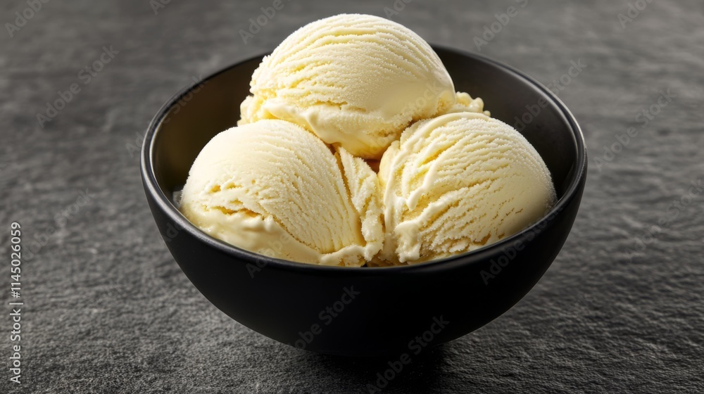 Vanilla Ice Cream in a Black Bowl - A Perfect Summer Treat Vanilla Ice Cream in a Black Bowl - A Perfect Summer Treat