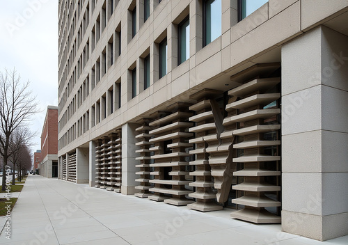 historic ibm building features unique concrete grille wall design photo