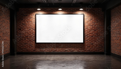 Digital banner mockup in industrial style with brick wall, empty space, copy space photo