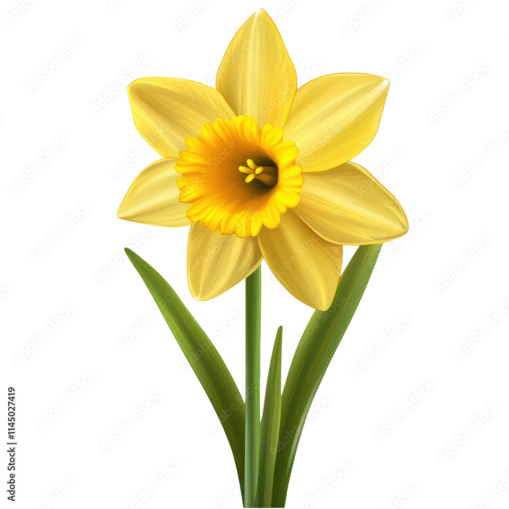 Bright yellow daffodil on transparent background, vibrant spring flower symbolizing renewal and cheerfulness, perfect for various design projects Bright yellow daffodil on transparent background, vibrant spring flower symbolizing renewal and cheerfulness, perfect for various design projects