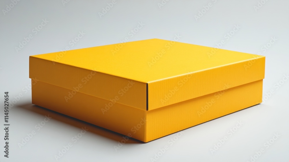 A closed yellow cardboard box on a light surface, ideal for storage or gifting. A closed yellow cardboard box on a light surface, ideal for storage or gifting.