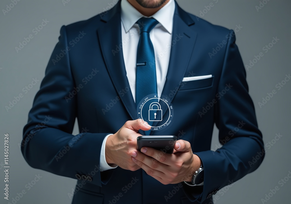 male human wear formal suit showcase website security smartphone demonstrate protection online male human wear formal suit showcase website security smartphone demonstrate protection online