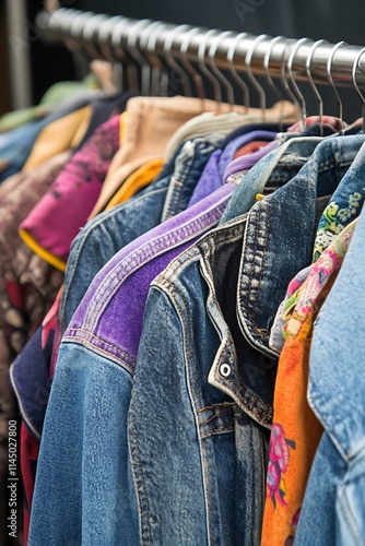 Second hand colorful vintage denim jackets photo