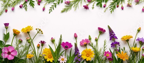 Floral wildflower and herb patterns for use in various applications such as wedding stationery wallpapers fashion textiles and baby showers on a white background photo