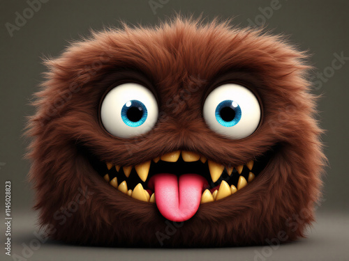 A funny furry brown monster with tongue out photo