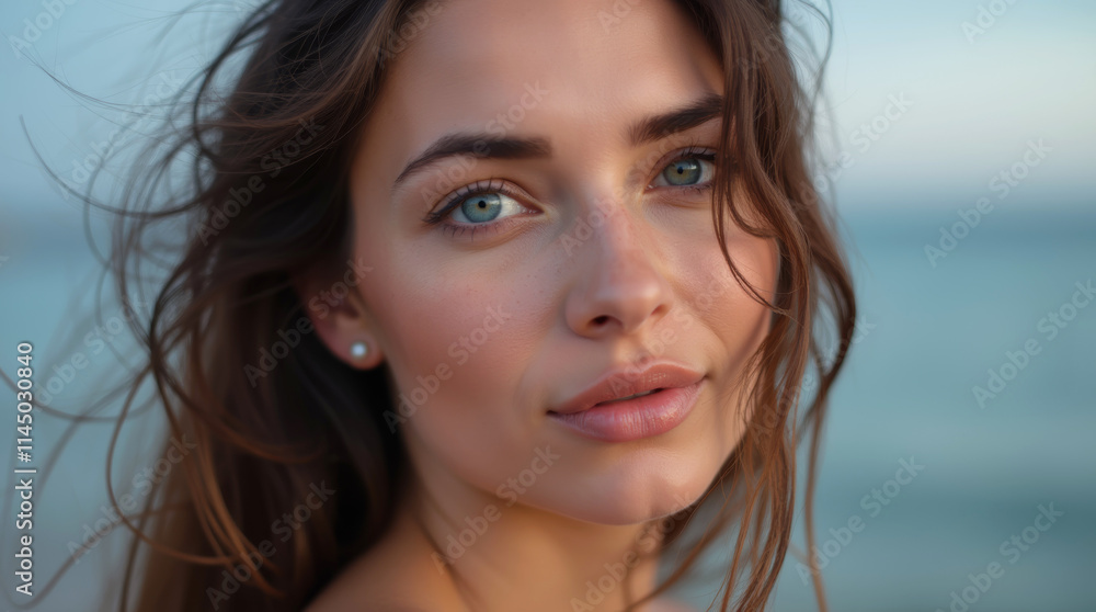 close-up portrait of a beautiful woman on the beach close-up portrait of a beautiful woman on the beach
