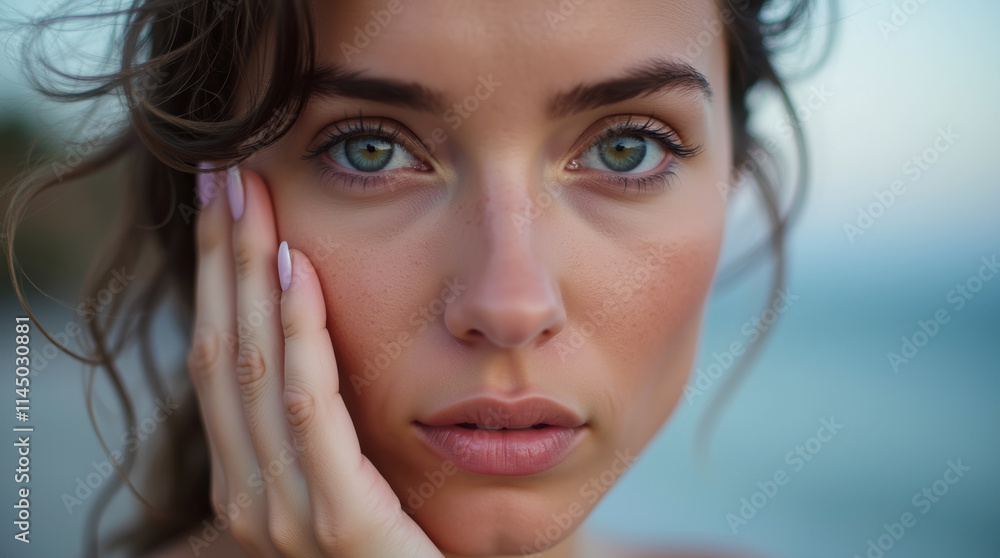 close-up portrait of a beautiful woman on the beach close-up portrait of a beautiful woman on the beach