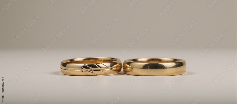 Two gold wedding ring shapes excised from a template Two gold wedding ring shapes excised from a template