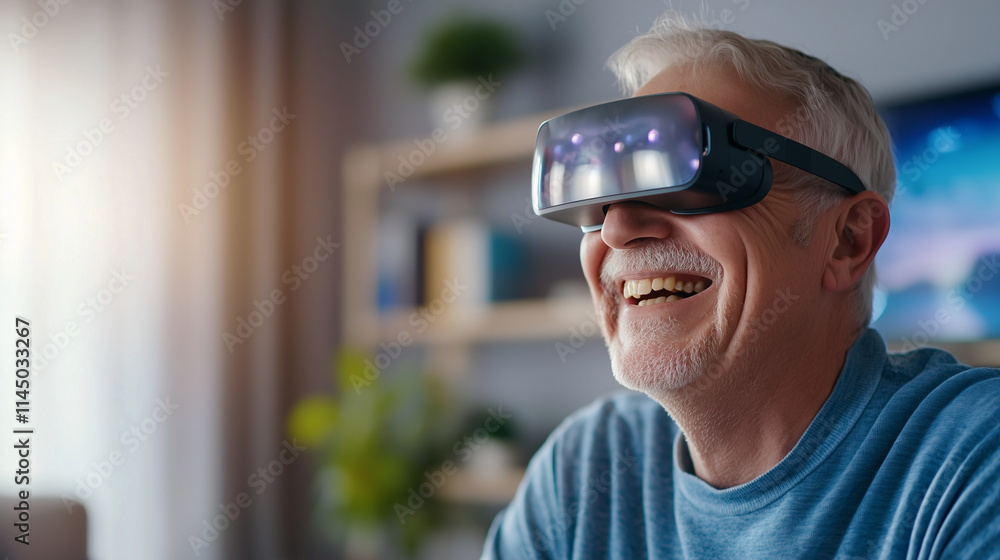Senior Man Laughing During Virtual Game Night with Family Senior Man Laughing During Virtual Game Night with Family